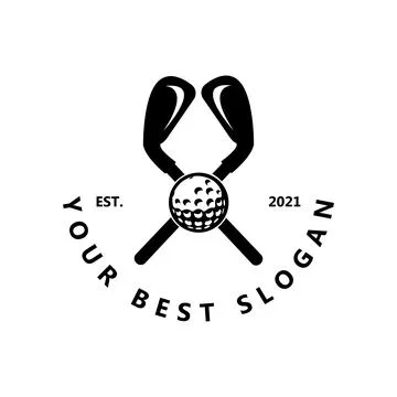 Vector icon logo golf ball, stick, and golfing. Outdoor Games, retro concep.. Stock Illustration