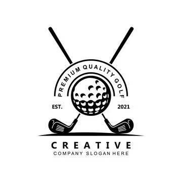 Vector icon logo golf ball, stick, and golfing. Outdoor Games, retro concep.. Stock Illustration