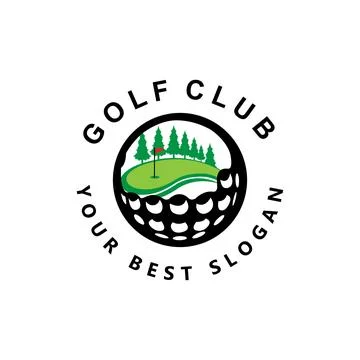 Vector icon logo golf ball, stick, and golfing. Outdoor Games, retro concep.. Stock Illustration