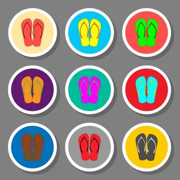 Vector icon logo for set symbols summer slippers sandal flip flop Stock Illustration
