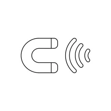 Vector icon of magnet attracting. Black outline. Stock Illustration