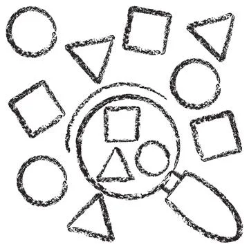 Vector icon of a magnifying glass analyzing pattern recognition in data shape Illustrazione stock