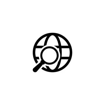 Vector icon of a magnifying glass over a world map, symbolizing global search Ilustração Stock