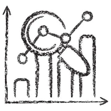 Vector icon of magnifying glass over bar chart Stock Illustration