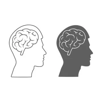 Vector icon of a male head with a brain Empty outline and silhouette isolated Stock Illustration