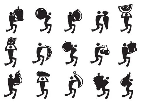 Vector Icon Man Carrying Huge Fruits and Vegetable Stock Illustration