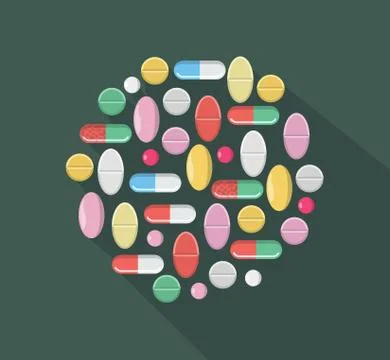 Vector icon with many different colorful pills Stock Illustration