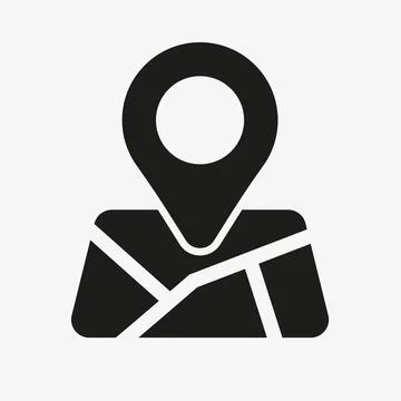 Vector icon of a map with pin. Geo locate symbol. Stock Illustration