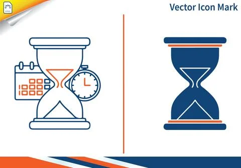 Vector icon mark hourglass set in blue and orange. Stock Illustration