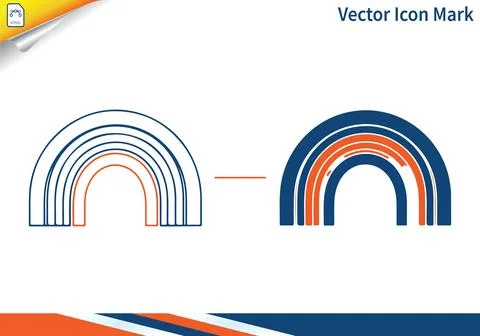 Vector icon mark rainbow arc set in blue and orange. Stock Illustration