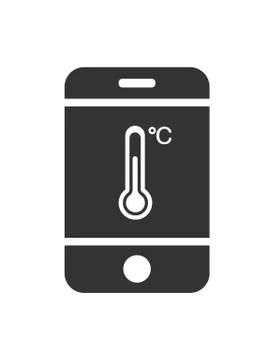 Vector icon of a mobile phone with a temperature sensor. Simple design Stock Illustration