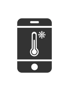 Vector icon mobile phone with the temperature sensor and the icon to a snowfl Stock Illustration