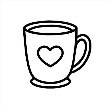Vector icon of modern cup decorated with heart Mug with drink white background Stock Illustration