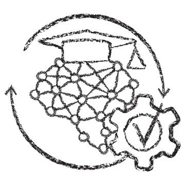 Vector icon of a neural network brain with graduation cap, gear and checkmark Stock Illustration