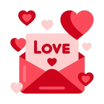 Vector icon of an open envelope with a letter and the inscription Love and heart Stock Illustration