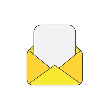 Vector icon of opened mail envelope with blank paper. Black outlines and colo Stock Illustration