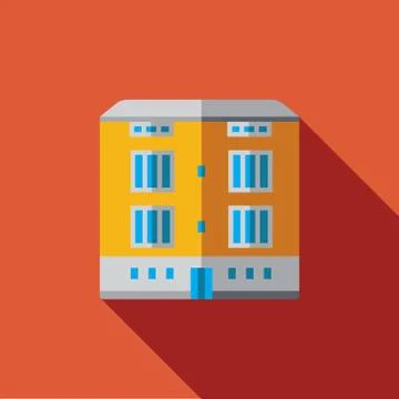 Vector icon or illustration with building in flat design style Stock Illustration