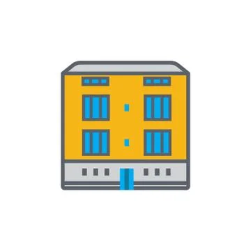 Vector icon or illustration with building in outline style Stock Illustration