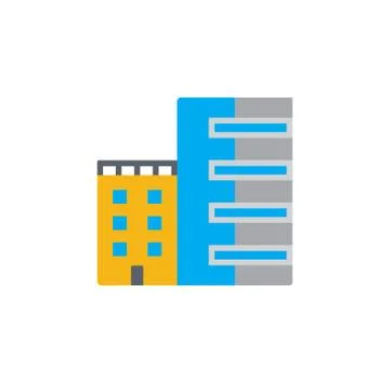 Vector icon or illustration with building in material design style Stock Illustration