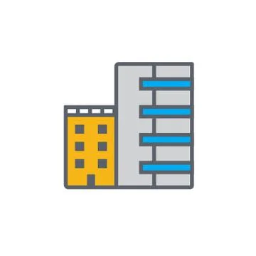 Vector icon or illustration with building in outline style Stock Illustration