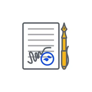 Vector icon or illustration with contract and pen in outline style Illustrazione stock