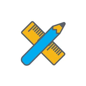 Vector icon or illustration with crossed pencil and ruler tool in outline style Stock Illustration