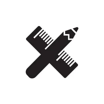 Vector icon or illustration with crossed pencil and ruler tool in black color Stock Illustration