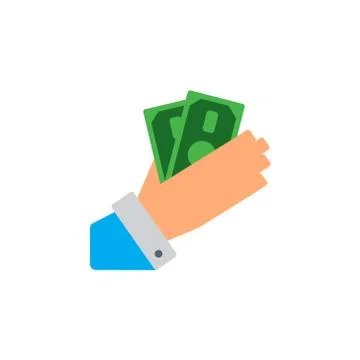 Vector icon or illustration with hand holding cash in material design style Stock Illustration
