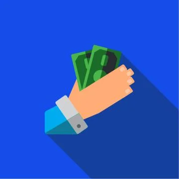 Vector icon or illustration with hand holding cash in flat design style Stock Illustration