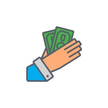 Vector icon or illustration with hand holding cash in black color Stock Illustration