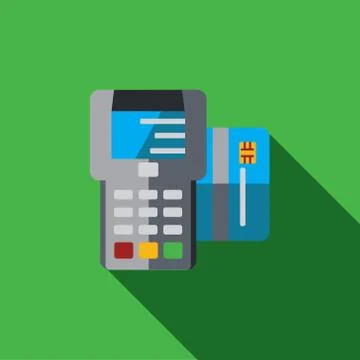 Vector icon or illustration with pay terminal and card in flat design style Illustrazione stock
