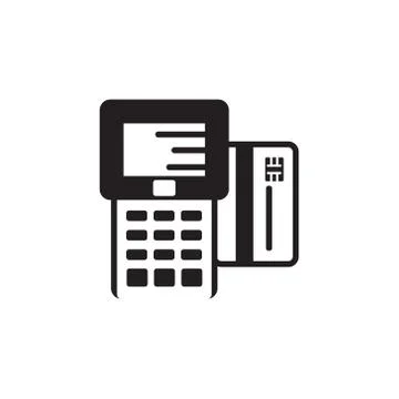 Vector icon or illustration with pay terminal and card in black color Stock Illustration