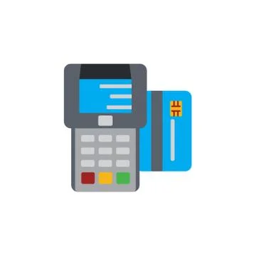 Vector icon or illustration with pay terminal and card in material design style Stock Illustration