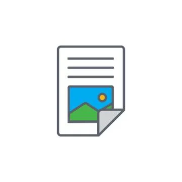 Vector icon or illustration showing text and image content in outline style Illustrazione stock