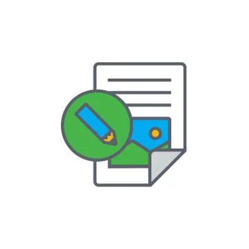 Vector icon or illustration showing text and image contentin outline style Illustrazione stock