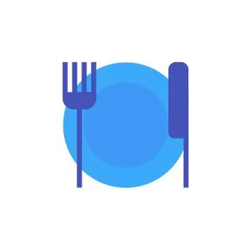 Vector icon or illustration showing plate, knife and fork in material design Stock Illustration