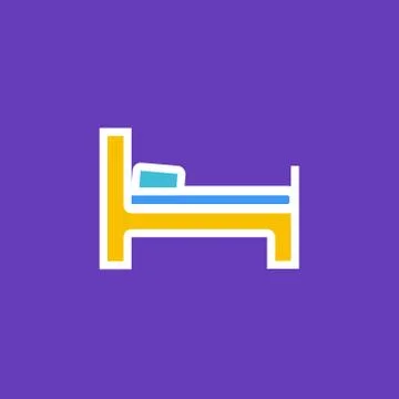 Vector icon or illustration showing bed in hotel room in outline style Stock Illustration