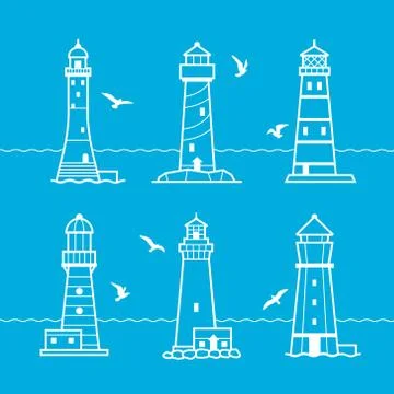 Vector icon or logo set of white lighthouses Stock Illustration