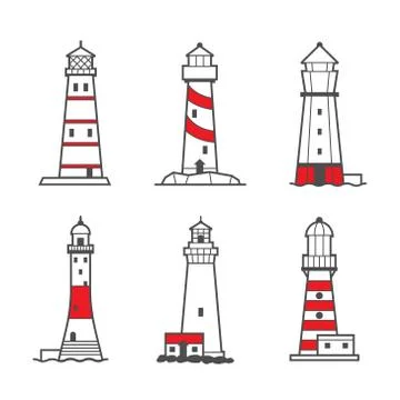 Vector icon or logo set of lighthouses Stock Illustration