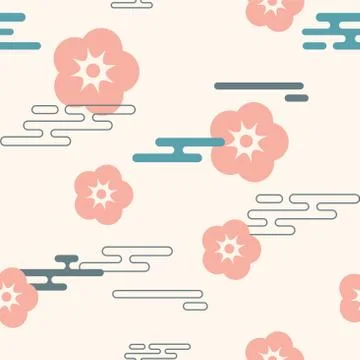 Vector icon in oriental flat style. Japanese, chinese flowers and clouds Stock Illustration