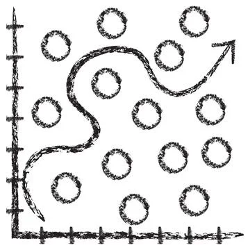 Vector icon of an overfitted machine learning model with an erratic trend lin Illustrazione stock