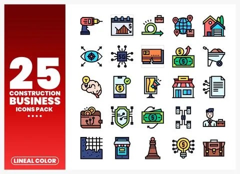 Vector icon pack for construction business with lineal color graphics Stock Illustration