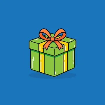 Vector icon of parrot green gift box blue background, simple shapes, flat d.. イラスト素材