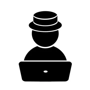 Vector icon of a person working at a computer. User.	 Illustrazione stock