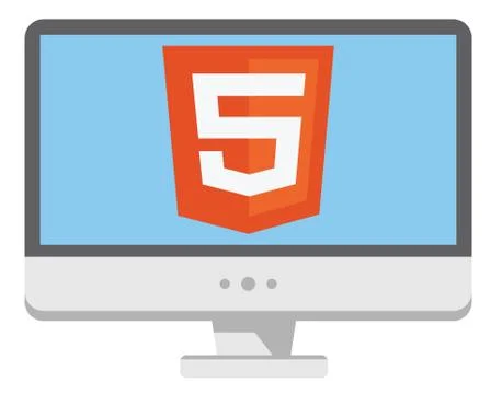 Vector icon of personal computer with html5 스톡 일러스트