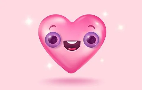 Vector icon of pink heart with cute kawaii face for Valentine's Day in real.. 库存插图