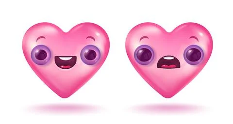 Vector icon of pink heart with cute kawaii face for Valentine's Day in real.. Illustration