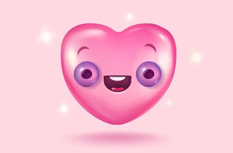 Vector icon of pink heart with cute kawaii face for Valentine's Day in real.. Illustrazione stock