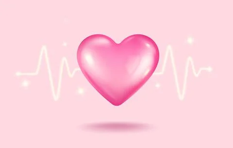 Vector icon of pink heart with pulses for Valentine's Day in realistic 3d sty 库存插图