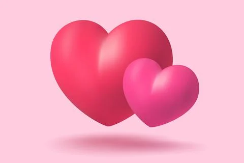Vector icon of pink heart for Valentine's Day in realistic 3d style. Vector.. Stock Illustration